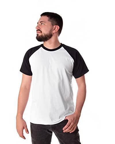 Camiseta Raglan Masculina 100% Algodão (Branco, M)