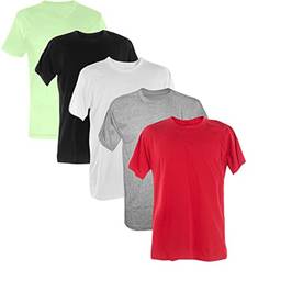 Kit 5 Camisetas 100% Poliéster (Verde Bebe, Preto, Branco, Mescla, Vermelho, P)