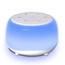 Henniu Máquina de ruído branco de mesa Máquina de som para dormir para bebês Chupeta 7 cores Luzes noturnas 34 sons suaves 32 níveis Volume ajustável 30min/60min/90min Temporiza