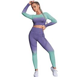 Lhyxuuk Calc?a Legging Feminina Mulheres Conjunto Sem Costura Gym Esporte Fitness Yoga Conjunto Top Sutiã e leggings Feminino (G, ROXO)