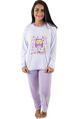 Pijama Feminino Longo de Malha Estampado (GG, Rosa)