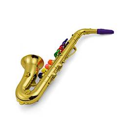 Saxofone para criança Instrumentos musicais de sopro Saxofone de ouro metálico ABS com 8 teclas coloridas