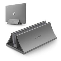 Suporte de mesa vertical de alumínio para economia de espaço LENTION compatível com MacBook Air/Pro 13 15, MacBook 12, iPad Pro 12.9, Surface Book, Chromebook e laptops de 11 a 17 polegadas, Space Gray