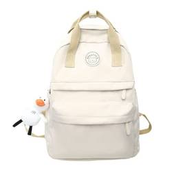 Mochila escolar casual mochila escolar para meninas meninos com alça de nylon mochila escolar bolsa de livro bolsa para computador, Branco, With pendant