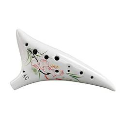 Ocarina, Romacci 12 furos Warped-tail Ceramic Ocarina Alto C instrumento musical pintado à mão com cordão Bolsa protetora de partitura musical para amante de música e aprendiz