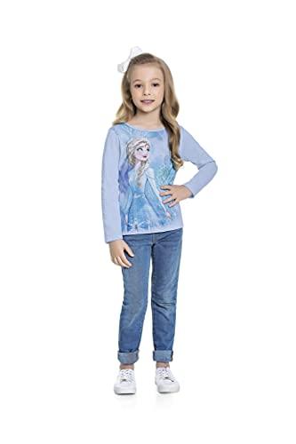 Camiseta Avulsa Manga Longa Frozen, Fakini, Meninas, Azul, 6