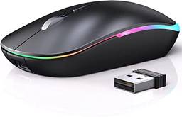 SZAMBIT Mouse Bluetooth Sem Fio,LED Slim Dual Mode (Bluetooth 5.1 + USB)Mouse Sem Fio Bluetooth Silencioso Recarregável de 2,4 GHz com Adaptador Tipo C para Laptop/MacBook/iPad OS 13,Preto
