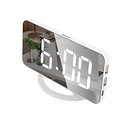 Lianai LED Espelho Relógio Mini Despertador Digital Relógio de Mesa com Função Snooze 3 Brilho Ajustável Auto-Adapt Luz de Fundo