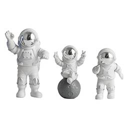 NEWMIND 3 peças ornamento de estátua de boneco de ação de astronauta, prateleira de sala de estar, decoração de escultura de astronauta para peitoril de - Prata
