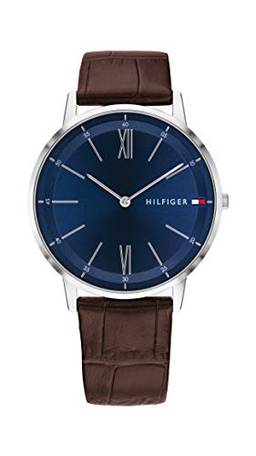 Tommy Hilfiger Relógio masculino de quartzo aço inoxidável e pulseira de couro, cor: marrom (modelo: 1791514), Marrom, Relógio de quartzo