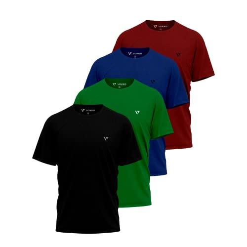 Kit 4 Camisas Camisetas Masculina Slim Voker Premium 100% Algodão - P - Preto, Verde, Vermelho e Azul