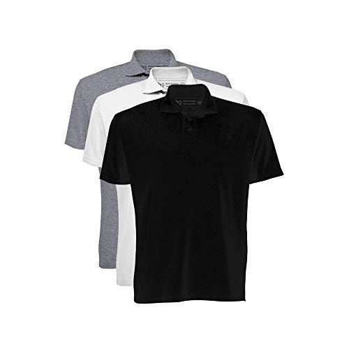 Kit 3 Camisa Polo Lisa, basicamente., Masculino, Branco/Preto/Mescla Escuro, G