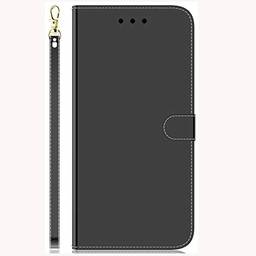 Capa carteira espelhada XYX para Xiaomi Redmi Note 9S/Note 9 Pro, capa protetora de couro de poliuretano com superfície espelhada, fecho magnético, compartimentos para cartão, suporte, alça de pulso, preta