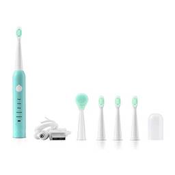 KKmoon Escova de dentes elétrica ultrassônica sônica recarregável IPX7 USB de carregamento rápido com 4 cabeças de escova 1 cabeça de escova de limpeza facial para adultos crianças