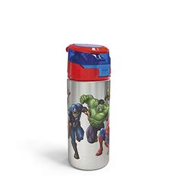 Zak Designs A garrafa de água de aço inoxidável durável da Marvel Comics com botão de pressão e tampa à prova de vazamento é perfeita para esportes ao ar livre (524 g, livre de BPA), 524 g, Vingadores
