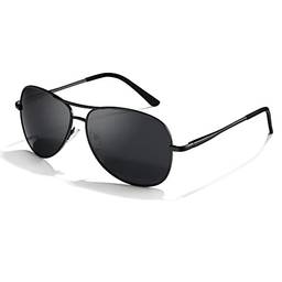 Cyxus Óculos de Sol para Masculino, Aviador Oculos de Sol Homens Lentes Polarizadas Protegem UV para Dirigir Golfe Viajar Quadro Leve (0-lentes pretas armação preta)