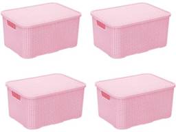 Kit Com 4 Caixas Organizadoras com tampa Rattan 3,5 Litros Decorativa Rosa