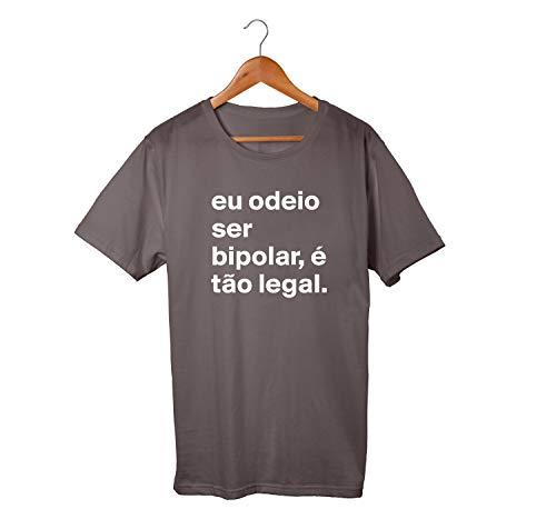 Camiseta Unissex Bipolar Frases Engraçadas Humor 100% Algodão Premium (Chumbo, P)