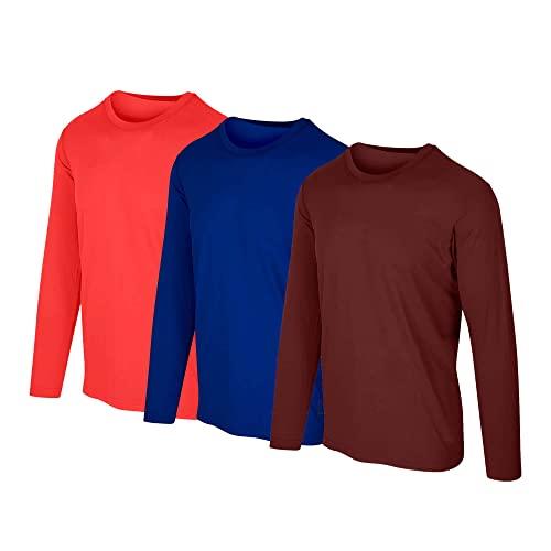 Kit com 3 Camisetas Proteção Solar Uv 50 Ice Tecido Gelado – Slim Fitness – Marinho - Vermelho - Vinho – GG