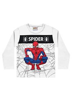 Camiseta Manga Longa em Meia Malha Spider-Man, Meninos, Fakini, Branco, 2 (até 3)