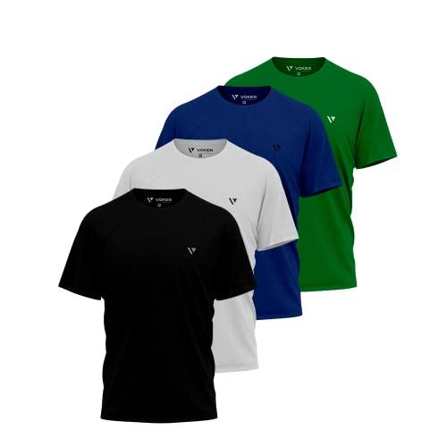 Kit 4 Camisas Camisetas Masculina Slim Voker Premium 100% Algodão - P - Azul, Preto, Branco e Verde