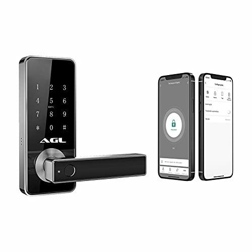 Fechadura digital AGL h10 bluetooth: biometria + senha + cartao + chave + app, Preto com prata