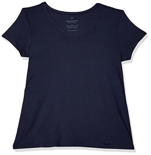 Camiseta Modal Gola V Super Feminina; basicamente; Marinho G4