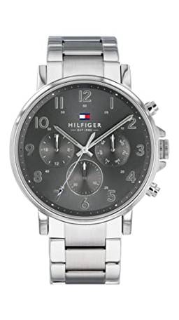 Tommy Hilfiger Relógio masculino elegante de aço inoxidável e pulseira de quartzo, cor: prata (modelo: 1710382) A embalagem pode variar