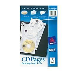 Avery Compartimento transparente para armazenamento de DVD para fichário de 3 anéis, dois lados, pacote com 5 comporta 20 CD/DVDs no total (75263)