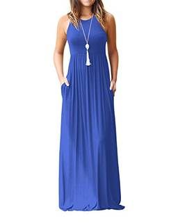 UbdehL Vestido longo feminino, sem manga/manga curta, vestido longo elegante para festa, Azul 2, S