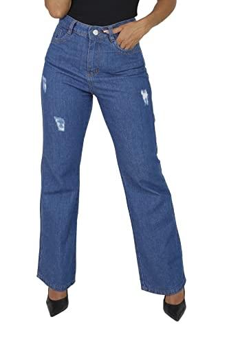 Calça Jeans Wide Leg Moda Feminina Premium Pantalona (40, Jeans Escuro)