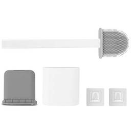 Cabilock Conjunto de escova de vaso sanitário e suporte de silicone, cabo longo, escova de vaso sanitário, cerdas, kit de escova de limpeza para banheiro