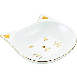 Mini Prato Gato Em Cerâmica Mart Branco/dourado