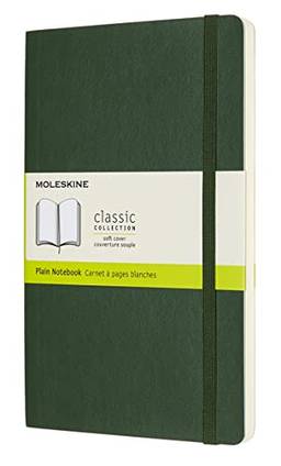 Moleskine Caderno clássico, capa macia, grande (12,7 cm x 21 cm), liso/branco, Mysrtle Green, 192 páginas