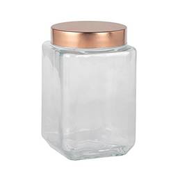 Porta mantimento quadrado em vidro liso com tampa cobre em metal 1,6L L11xP11xA18cm-COBRE - Dynasty- Full Fit
