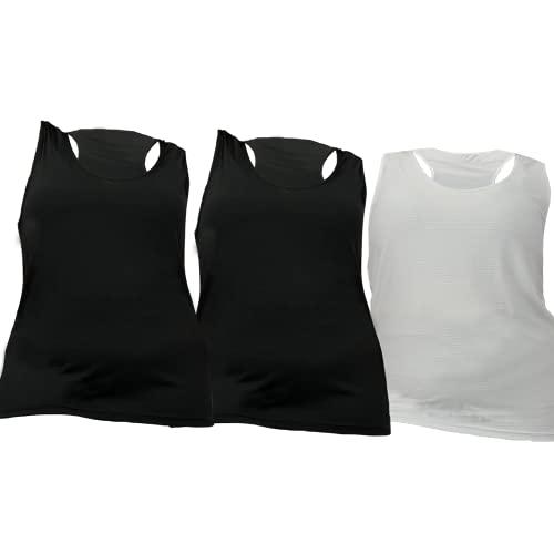Kit 3 Regata Plus Size dry Fit academia Feminina Moda (preto-preto-branco, G6)