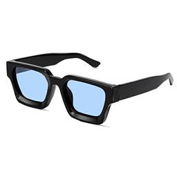 SHEEN KELLY Óculos de sol retrô grosso retangular grosso feminino masculino moderno quadrado tons preto armação moderna óculos dos anos 90, 2 peças (2), One Size (9)