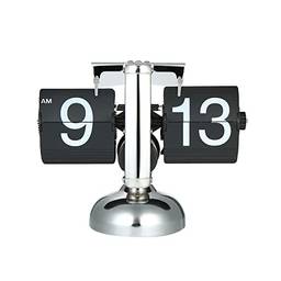 Qudai Relógio de mesa de pequena escala Retro Flip Over Clock Flip de aço inoxidável Equipamento interno Relógio de quartzo preto/branco