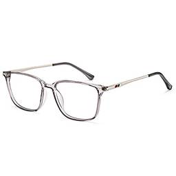 Cyxus Oculos Luz Azul Computador para Homens e Mulheres Lentes Anti-reflexo Filtro UV Anti-fadiga Ocular Óculos de Armação Quadrada TR90 (4-Cinza transparente)