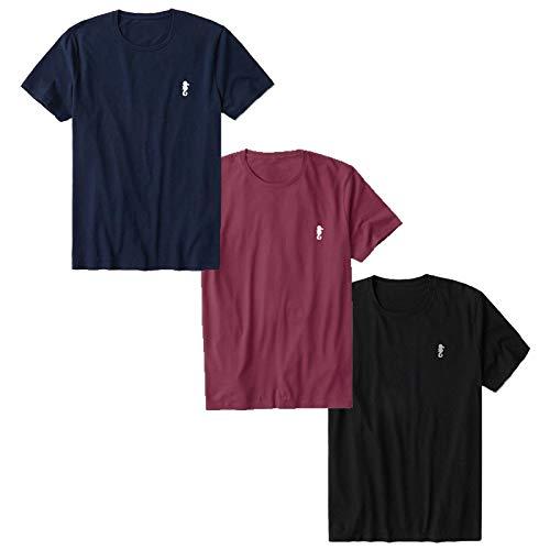Kit com 03 Camisetas Masculinas Slim Fit Algodão GG (Kit 03- Preto, Vinho e Azul Marinho)