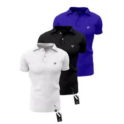 Kit 3 Camisas Gola Polo Voker Com Proteção Uv Premium - G - Preto, Azul e Branco