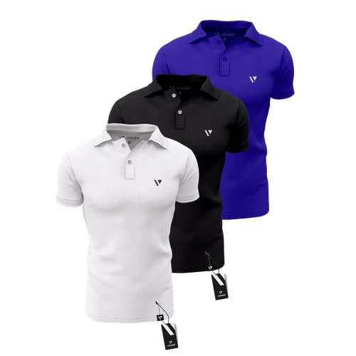 Kit 3 Camisas Gola Polo Voker Com Proteção Uv Premium - P - Preto, Azul e Branco