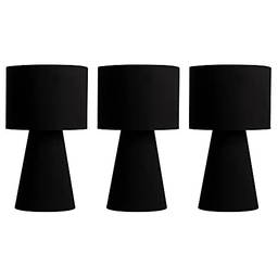 Combo Kit com 3 Abajures elegance tecido preto luminária mesa cúpula cabeceira quarto sala interior iluminação