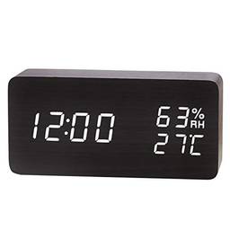 Strachey Despertador Digital,Despertador de mesa de madeira com dia, temperatura, umidade, brilho, 3, brilho, controle de voz, termômetro interno, higrômetro, para, estufa, jardim, adega