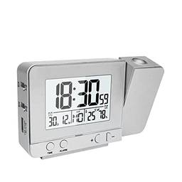Henniu Despertador de projeção para quarto com termômetro higrômetro projeto digital relógio de teto display LED regulável com carregador USB 180°Rotable com alarmes duplos 12/24H Snooze