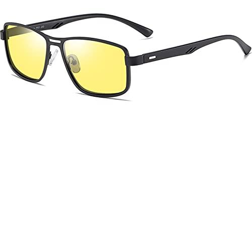 Óculos de Sol Quadrado Polarizado Masculino com Proteção UV Joopin Óculos Clássico para Homens (Armação Preta Fosca/Lentes Amarelas)