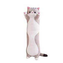 Decdeal Gato longo de pelúcia, brinquedo de boneca plus size, brinquedo de pelúcia fofo em forma de gato de desenho animado para dormir travesseiro longo presente decorativo (cinza, 500 mm/19,68 pol.)