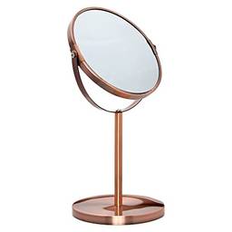 Mimo Style Espelho de Aumento Inox com Base Na cor Bronze, Dupla Face 360º Rotativo, Lado Normal e Outro Com Ampliação em 5X. Acabamento em Aço Inoxidável de Qualidade e Elegante
