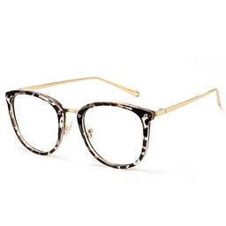 Cyxus óculos anti luz azul,Armações de oculos masculinas e femininas,Moldura redonda retrô anti-ultravioleta e anti-reflexo (8169T03-Moldura de cor leopardo)