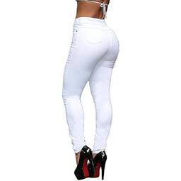 Calça Jeans Feminina Cintura Alta Skinny Branca Cor:Branco;Tamanho:46;